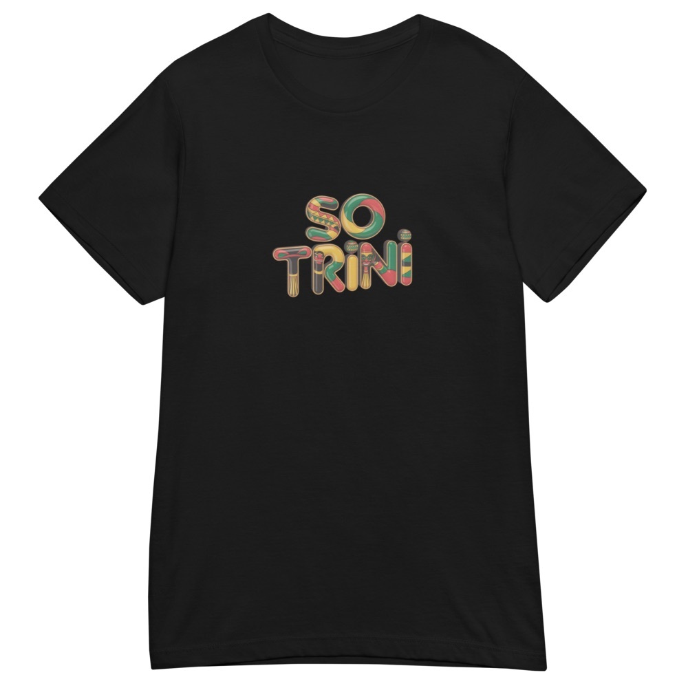 Black Mens Unisex T-Shirt with Colorful 'So Trini' Design